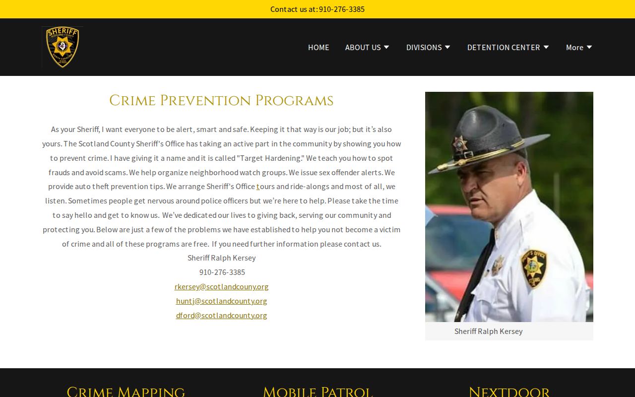 Scotland County Sheriff's Office Mobile Patrol and public safety programs