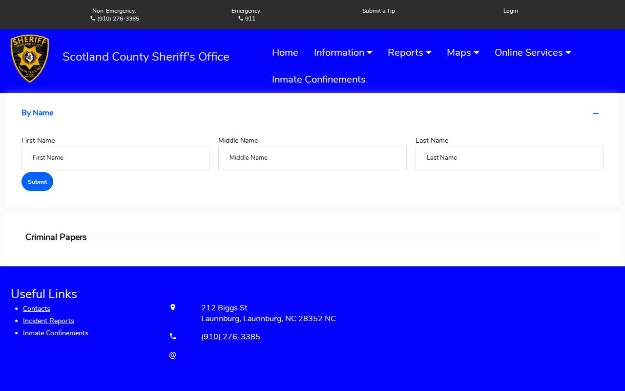 Scotland County criminal papers and warrant search portal